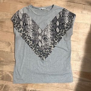 Chic Gray Women's Top with Animal Print